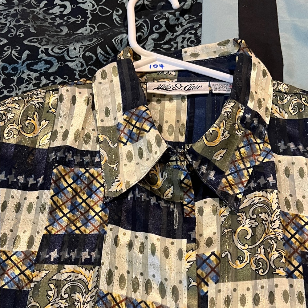 Yves St. Clair Multicolor Patchwork Button Down S… - image 6